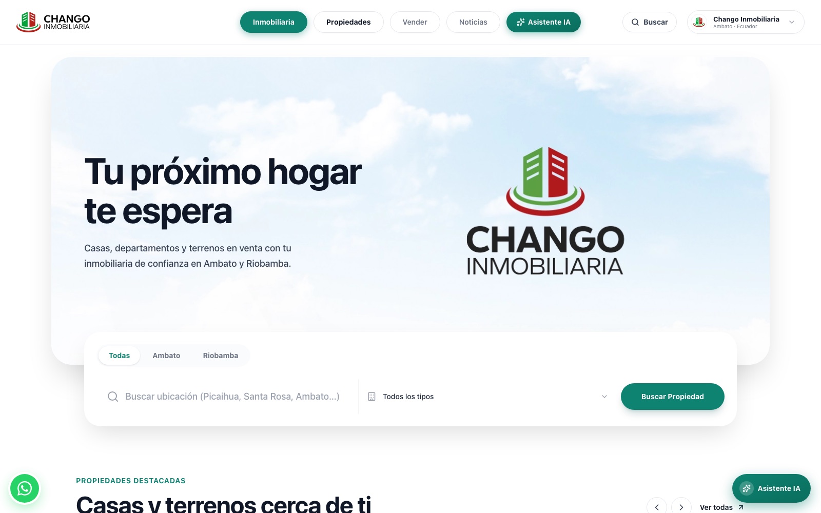 Captura del portal inmobiliario Chango Inmobiliaria