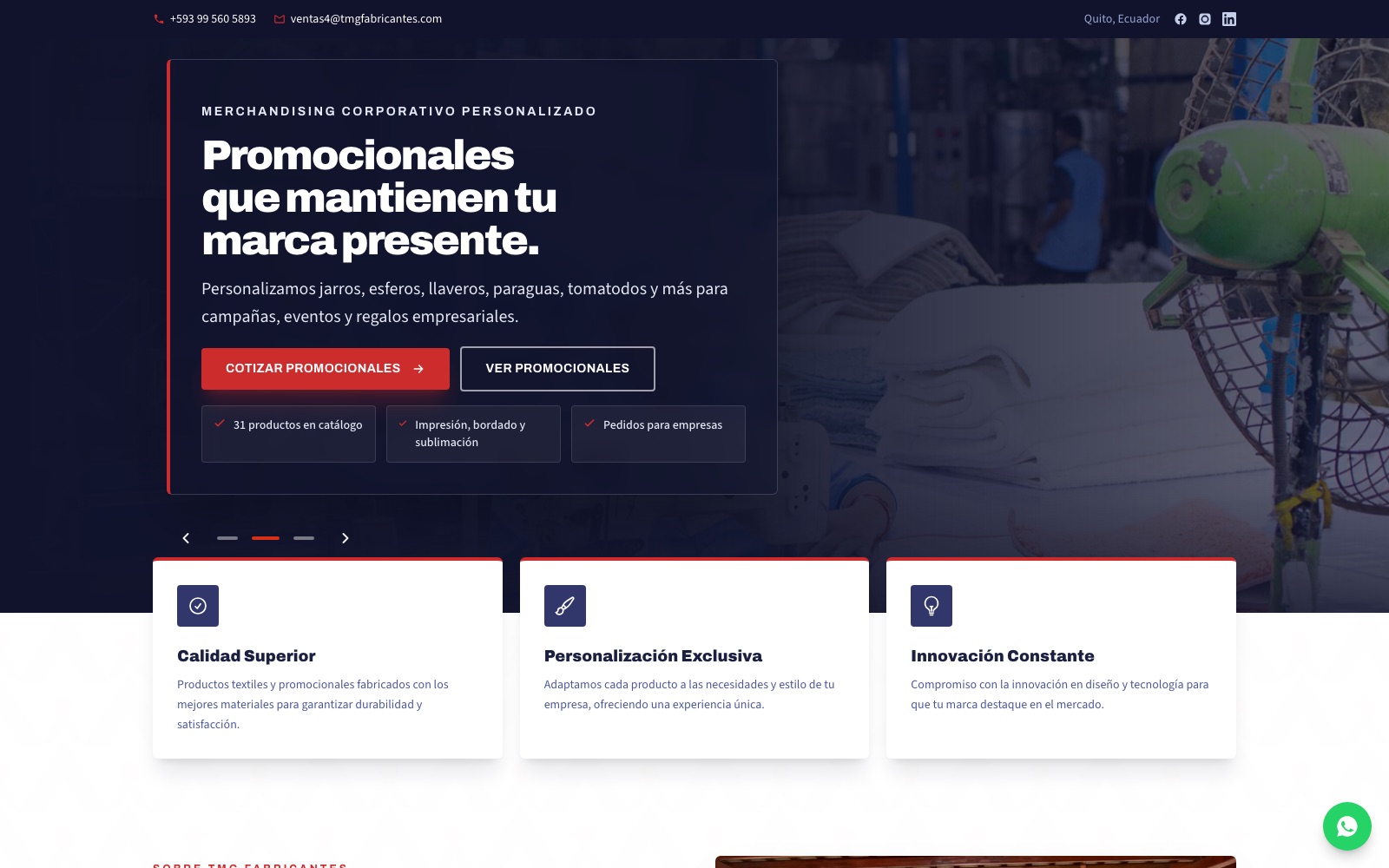 Captura del sitio de TMG Fabricantes